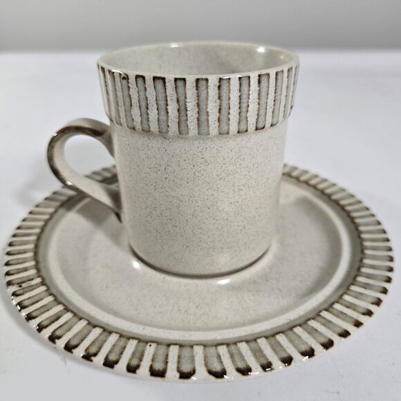 Vintage 2 Pc Kasuga Showa Japan Speckled Taupe Coffee Cup Mug Saucer Set MCM - Picture 1 of 8